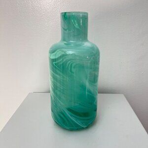 Hand-Blown‎ Green & White Swirl Glass Vase